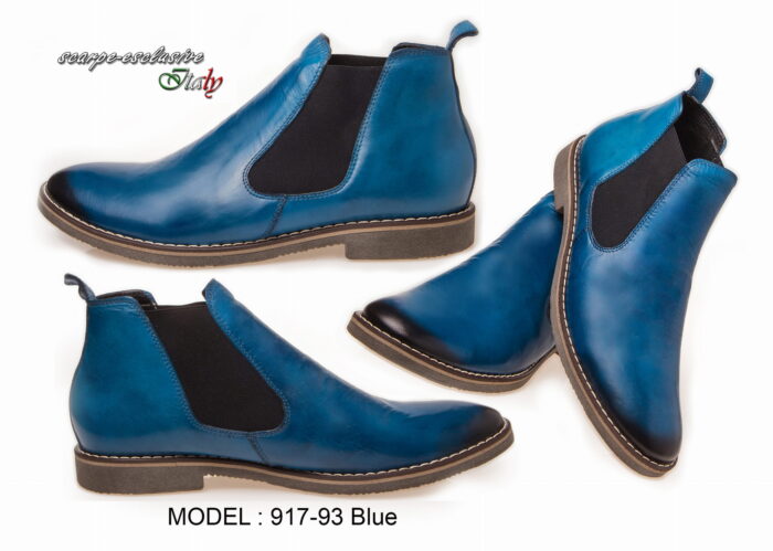 Sztyblety męskie skórzane blue ręcznie malowane  [MODEL: 917-93 Blue]