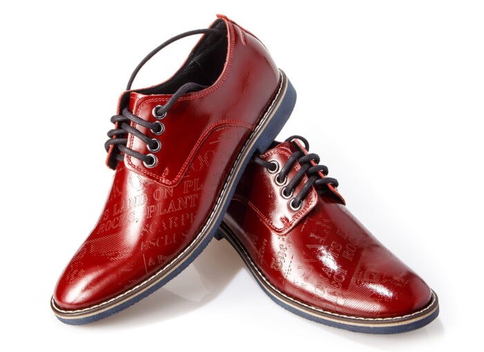 Casual półbuty męskie skórzane czerwone bordowe litery wzory 39-45 [MODEL: 1214-11 Rosso]