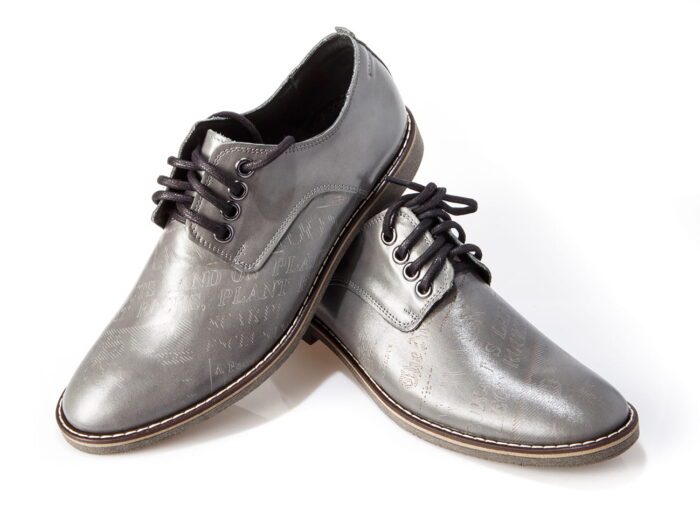 Sznurowne półbuty męskie skórzane popiel wzory casual [MODEL: 1214-82 Grigio]