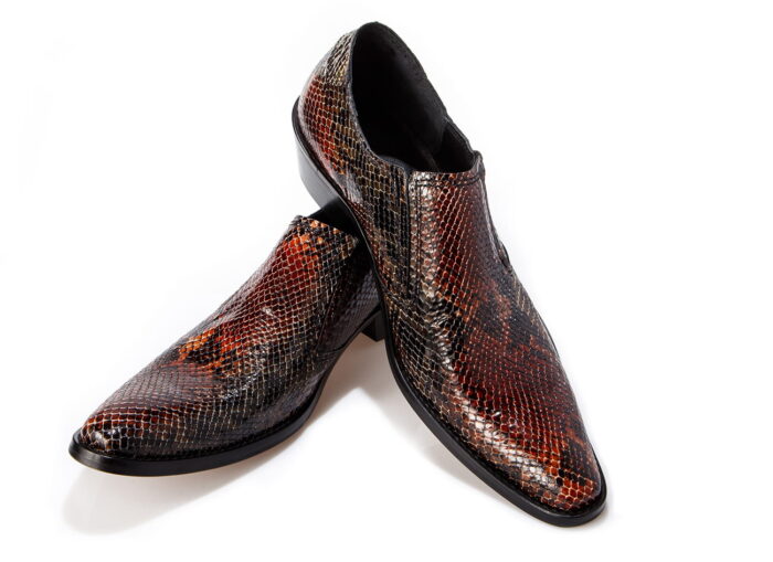 Włoskie kowbojki męskie skrzórzane  krokodyl [MODEL: 812-79 Brown liść]