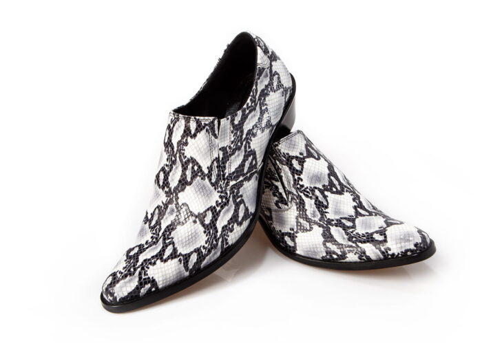 Włoskie kowbojki męskie skórzane krokodyl niskie unikat [MODEL: 812-13-01 Bianco nero]