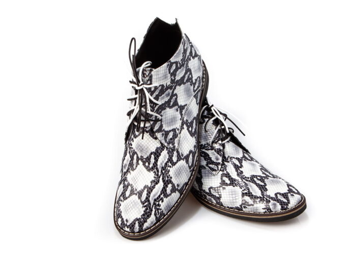 Sznurowane buty męskie  do kostki sztyblety skórzane białe czarne skóra wytłaczana 40-45 [MODEL: 1059-13-01 Bianco nero]