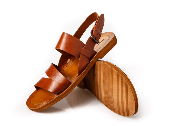 Sandały męskie skórzane brązowe beżowe obuwie letnie włoskie męskie buty kolorowe [MODEL: 854-03 Beige]