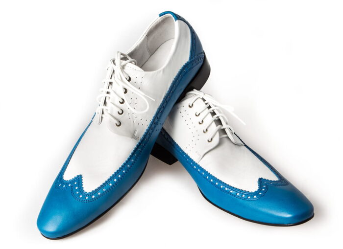 Włoskie buty męskie wizytowe sznurowane szkoty białe niebieskie skórzane oxford [MODEL: 755-13-86 Blue bianco]