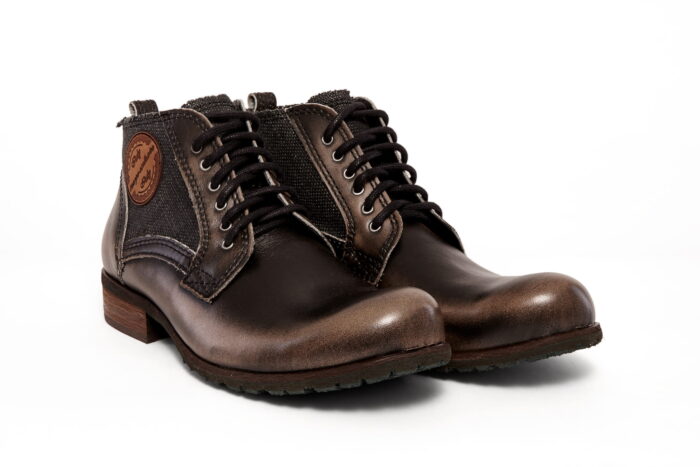 Wysokie włoskie glany sznurowane skórkowe beżowe oliwkowe do kostki męskie [MODEL: 826-52b Oliwka]