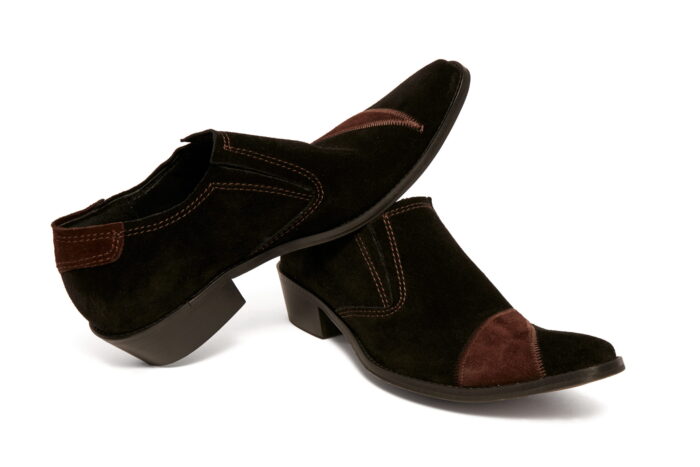 Kowbojki męskie skórzane niskie wsuwane wyższy obcas  [MODEL: 1030-01 Nero brown camoscio]