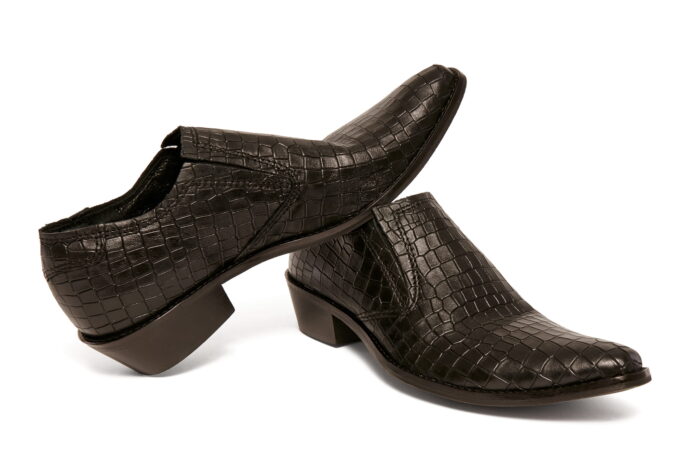 Włoskie kowbojki męskie wsuwane imitacja węża czarne skórzane [MODEL: 812-01 Nero]