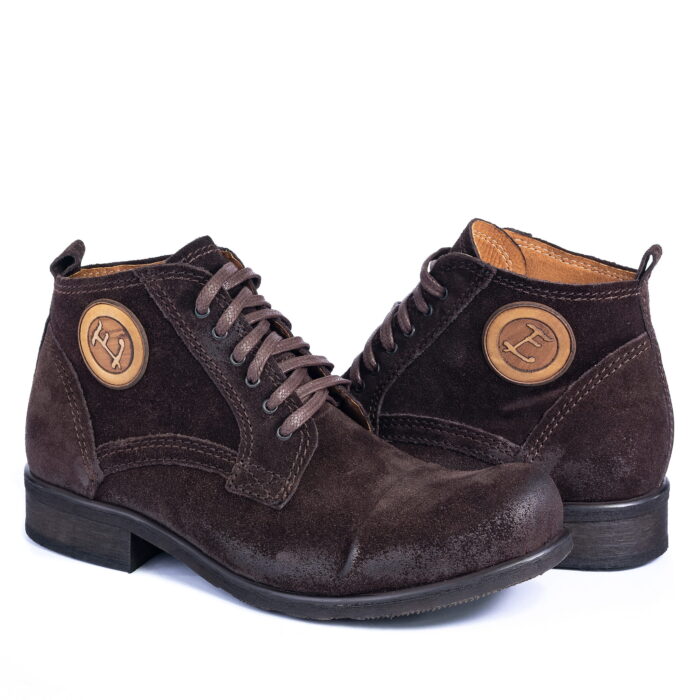 Glany do kostki skórzane męskie sznurowane brązowe old [MODEL: 826-03 Brown camoscio]