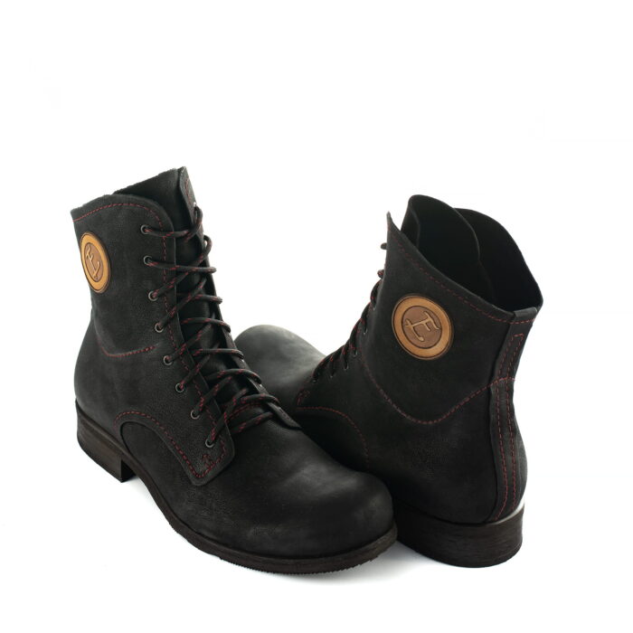 Wysokie trzewiki  botki skóra czarne glany militarne [MODEL: 736-01]