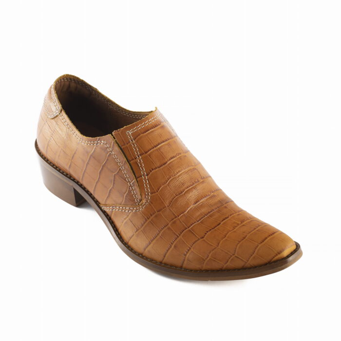 Włoskie kowbojki męskie wsuwane niskie brązowe wyższy obcas [MODEL: 812-03 baflo]