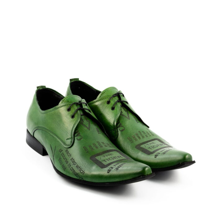 Niepowtarzalne półbuty męskie sznurowane skórzane litery laser [MODEL: 805-16 Green arcadia]