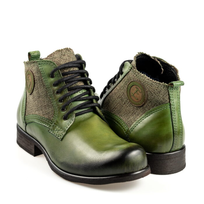 Włoskie glany sznurowane wysokie skórzane zielone do kostki męskie [MODEL: 826G-16 Green]