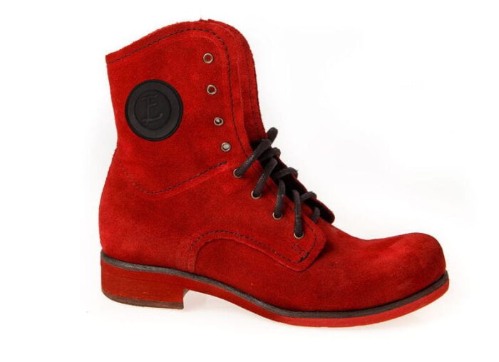 Wysoki skórzane glany czerwone zamsz sznurowane do kostki młodzieżowe damskie męskie skórzane 36-46 [MODEL: 736-11 Rosso camoscio]