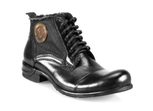 Włoskie glany do kostki półbuty męskie wysokie sznurowane kozaki botki czarne skórkowe [MODEL: 826-01 Nero King]